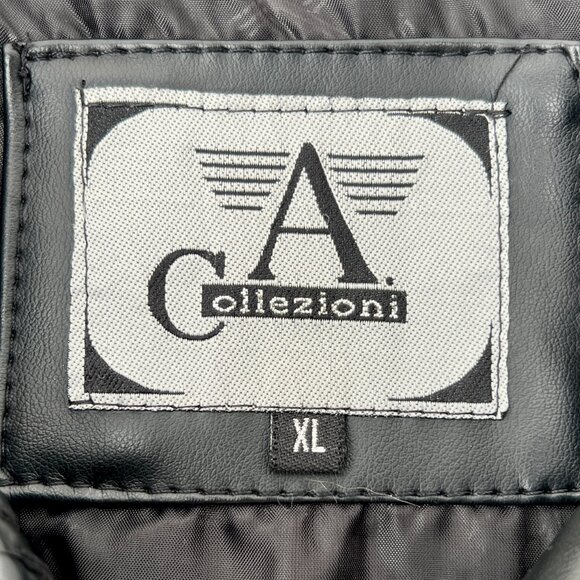 A Collezioni Italian Black Faux Leather Motorcycle Jacket Men’s XL European Chic - Picture 3 of 15